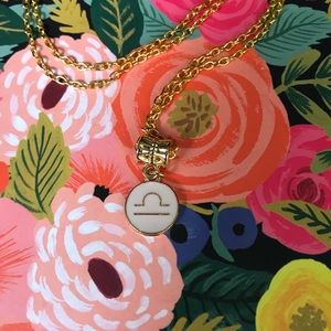 Delicate Libra Necklace Gold and Pink Enamel